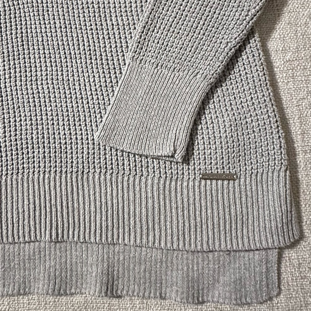 MICHAEL KORS Gray Waffle Knit Mock Neck Sweater Tunic Hi-Lo Long Sleeve Women S - Picture 7 of 14
